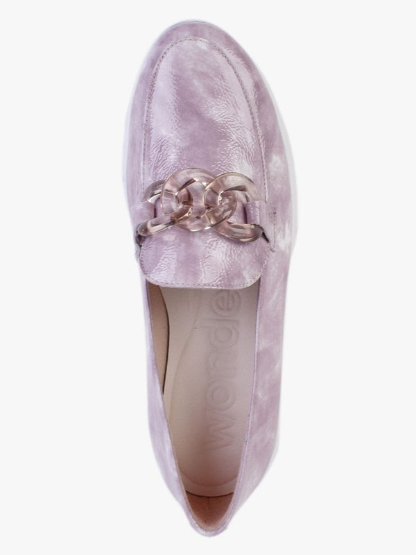 Harmonic Purple Patent Leather Low Wedge Loafers