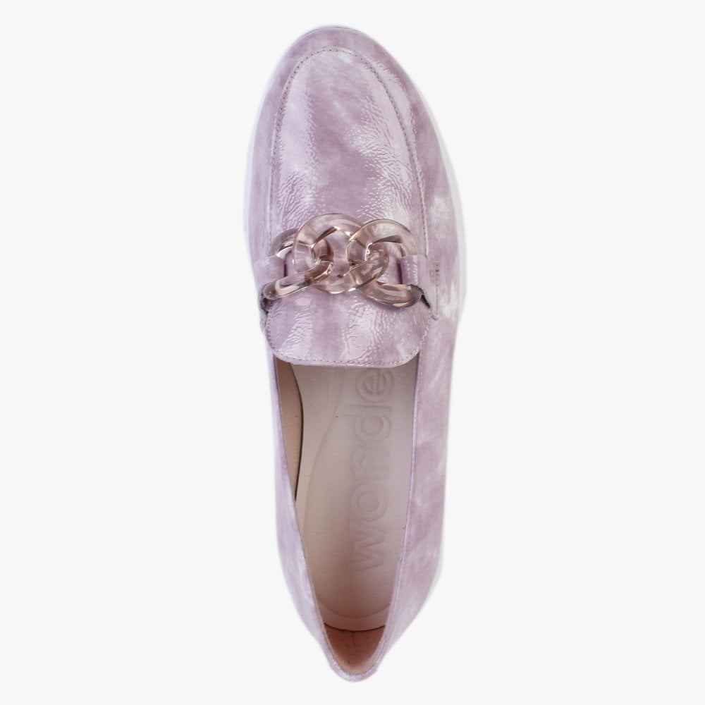 Harmonic Purple Patent Leather Low Wedge Loafers