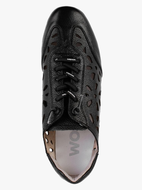 Capo Black Leather Laser Cut Wedge Trainers