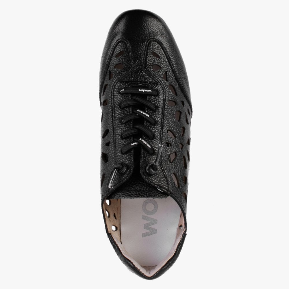 Capo Black Leather Laser Cut Wedge Trainers