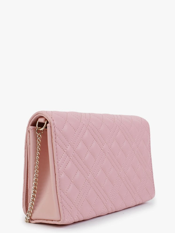 Diamond Quilt Flapover Pink Cross-Body Bag