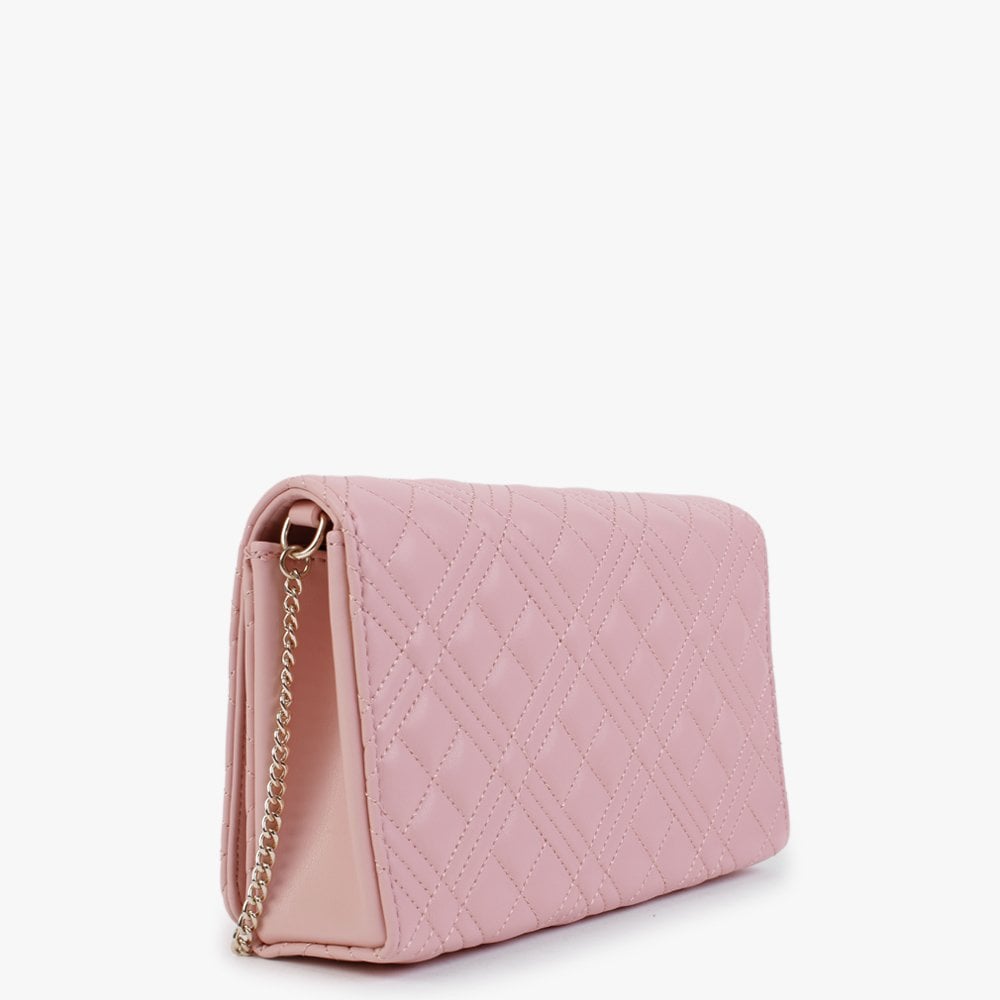 Diamond Quilt Flapover Pink Cross-Body Bag