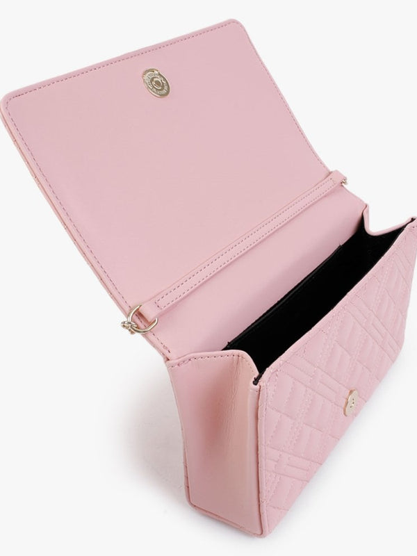Diamond Quilt Flapover Pink Cross-Body Bag