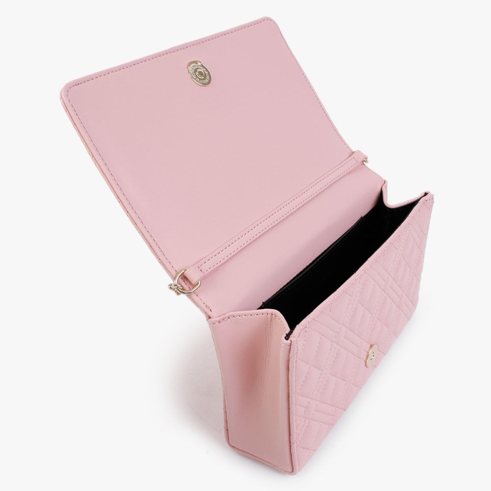 Diamond Quilt Flapover Pink Cross-Body Bag