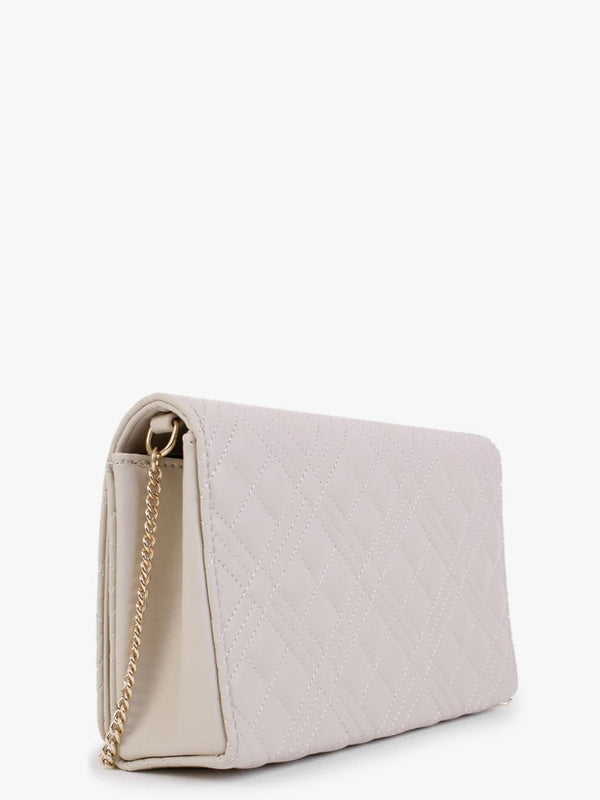 Diamond Quilt Flapover Cream Cross-Body Bag