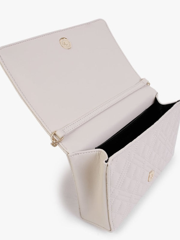 Diamond Quilt Flapover Cream Cross-Body Bag