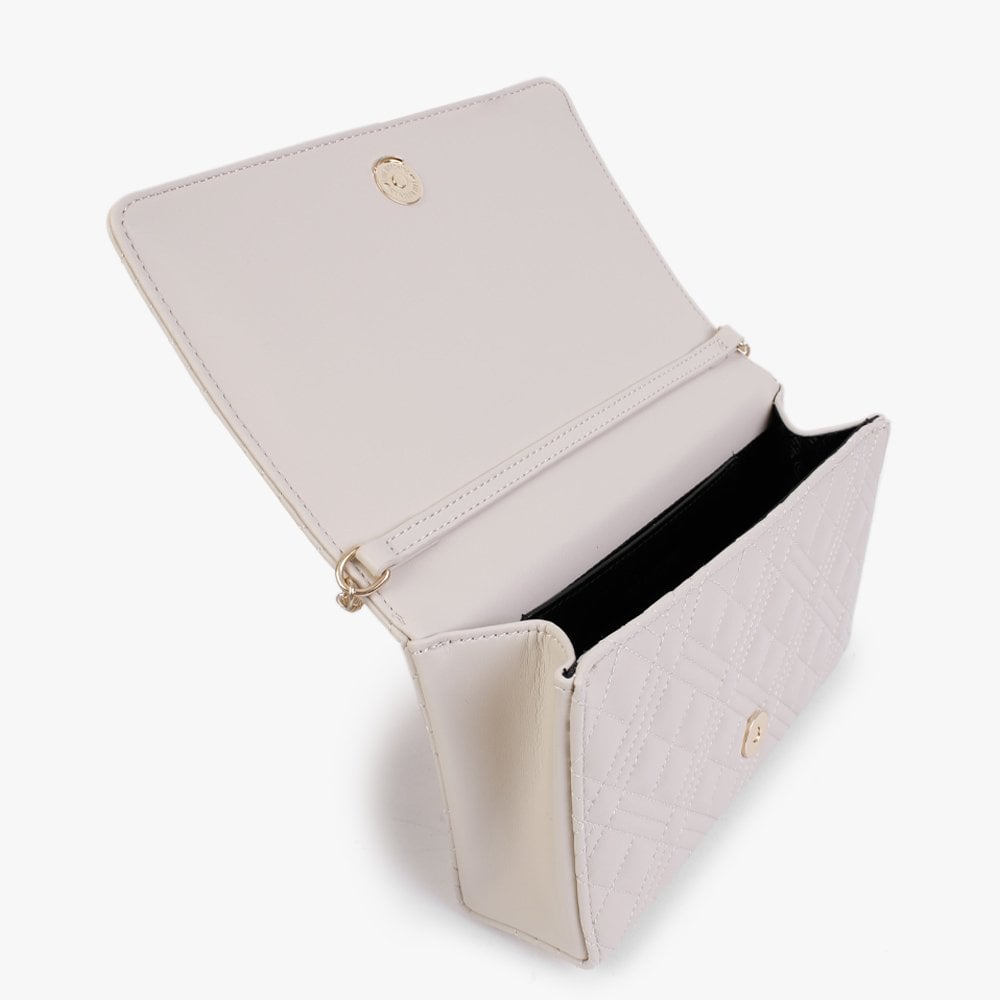Diamond Quilt Flapover Cream Cross-Body Bag