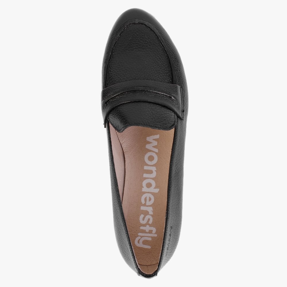 Vibrato Black Leather Low Wedge Loafers