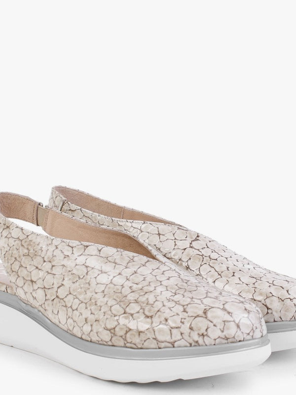 Melodic Cream Reptile Low Wedge Sling Back Shoes