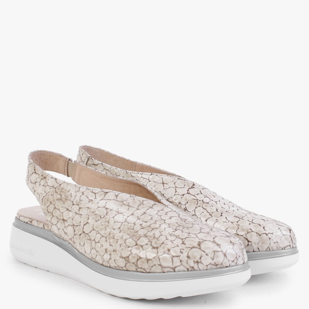 Melodic Cream Reptile Low Wedge Sling Back Shoes