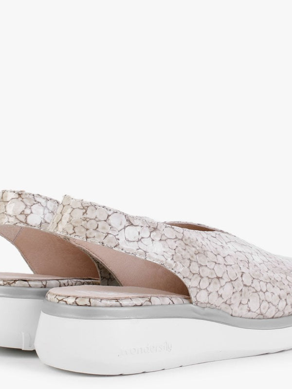 Melodic Cream Reptile Low Wedge Sling Back Shoes