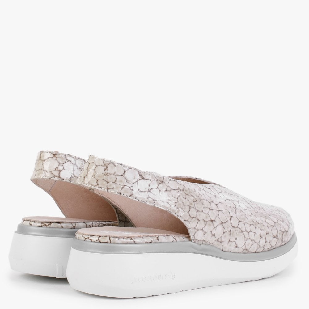 Melodic Cream Reptile Low Wedge Sling Back Shoes