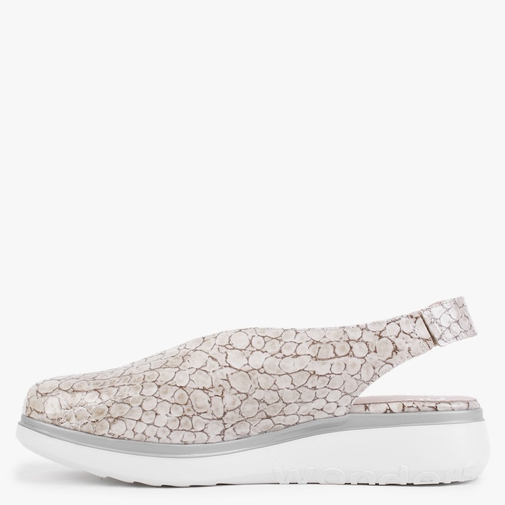 Melodic Cream Reptile Low Wedge Sling Back Shoes