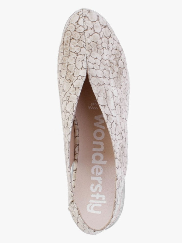 Melodic Cream Reptile Low Wedge Sling Back Shoes