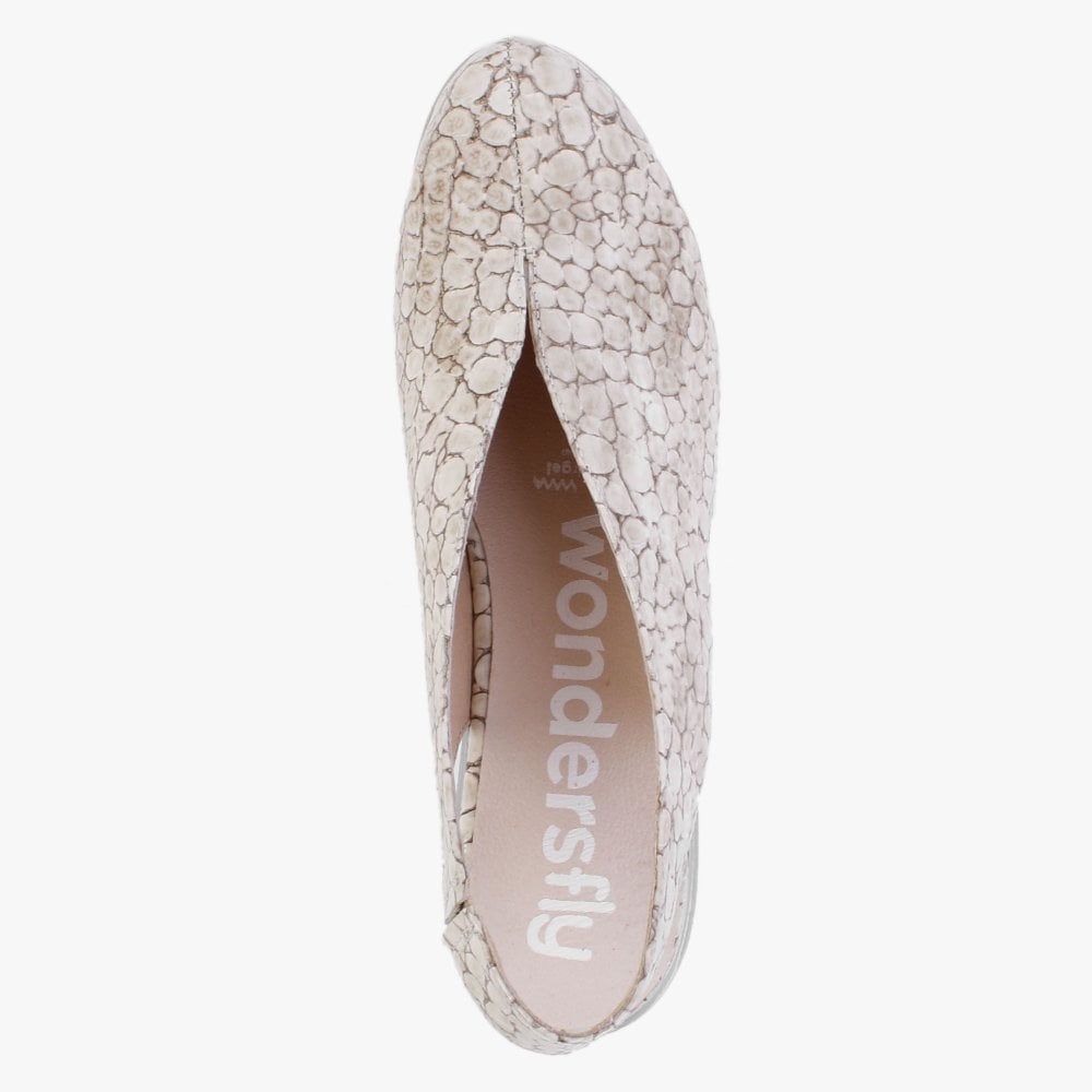 Melodic Cream Reptile Low Wedge Sling Back Shoes