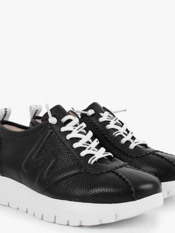 Reverb Black Leather Perforated Trainers