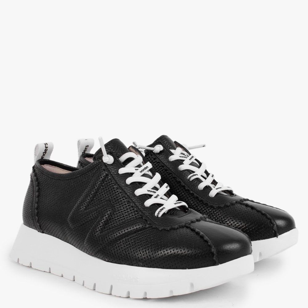 Reverb Black Leather Perforated Trainers