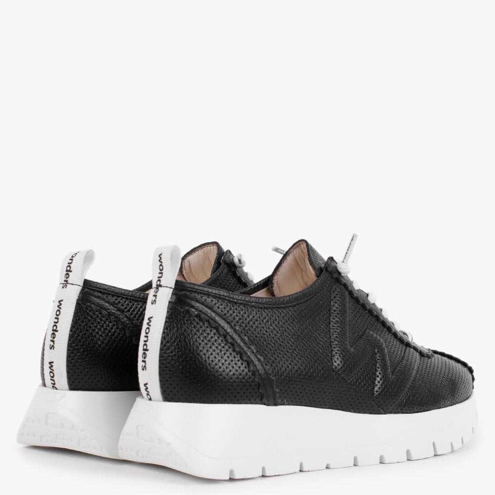 Reverb Black Leather Perforated Trainers