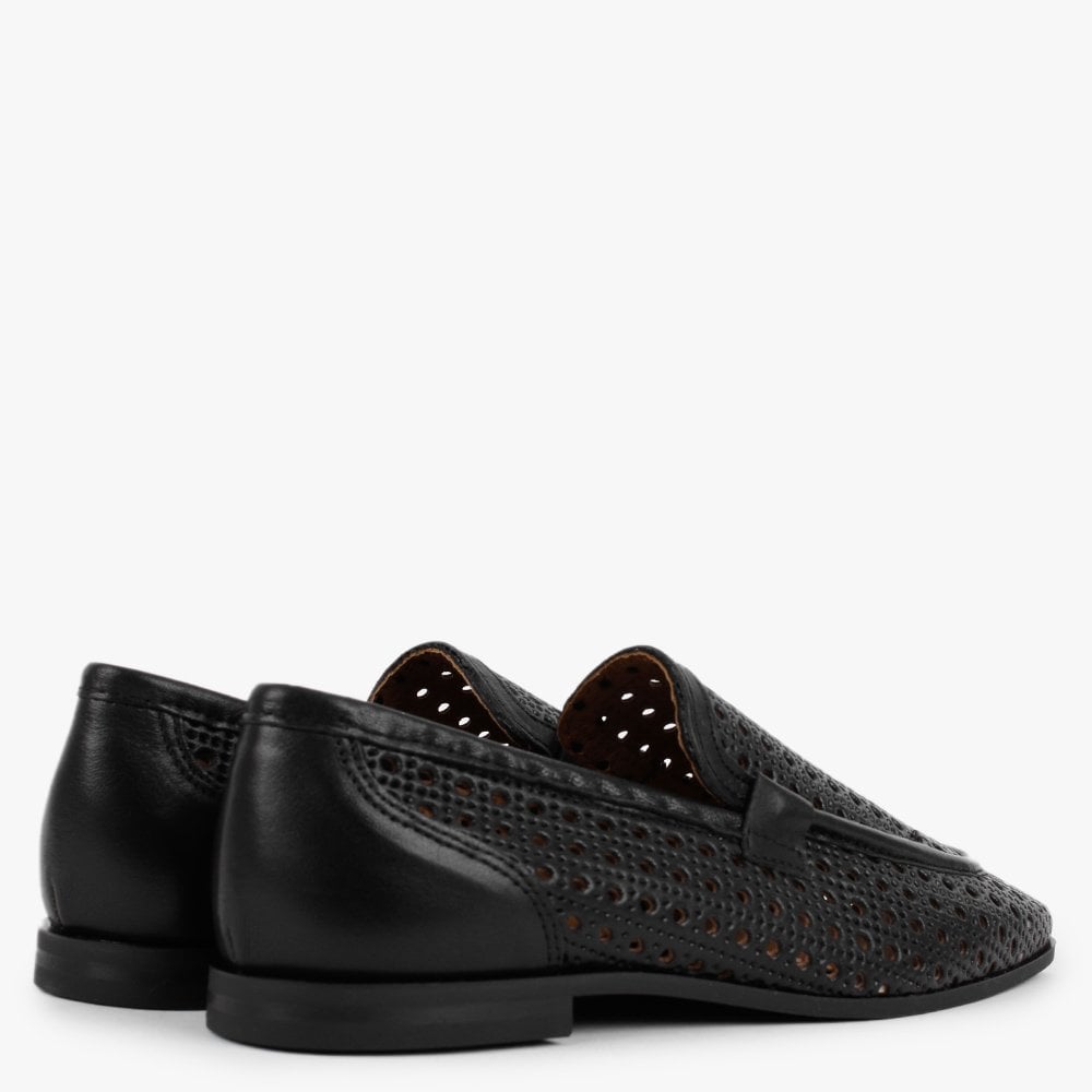Teff Black Leather Woven Loafers