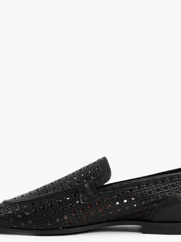 Teff Black Leather Woven Loafers