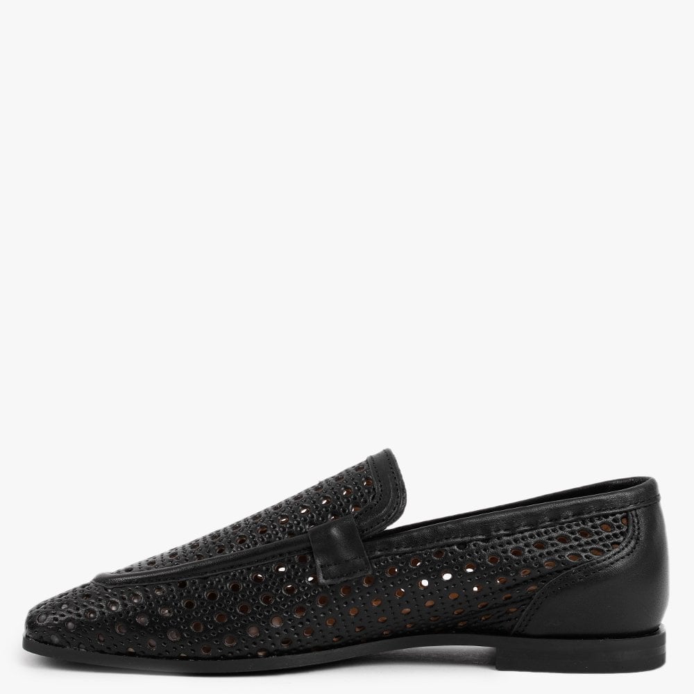 Teff Black Leather Woven Loafers
