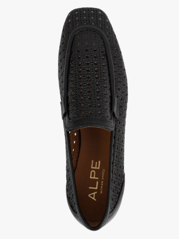 Teff Black Leather Woven Loafers