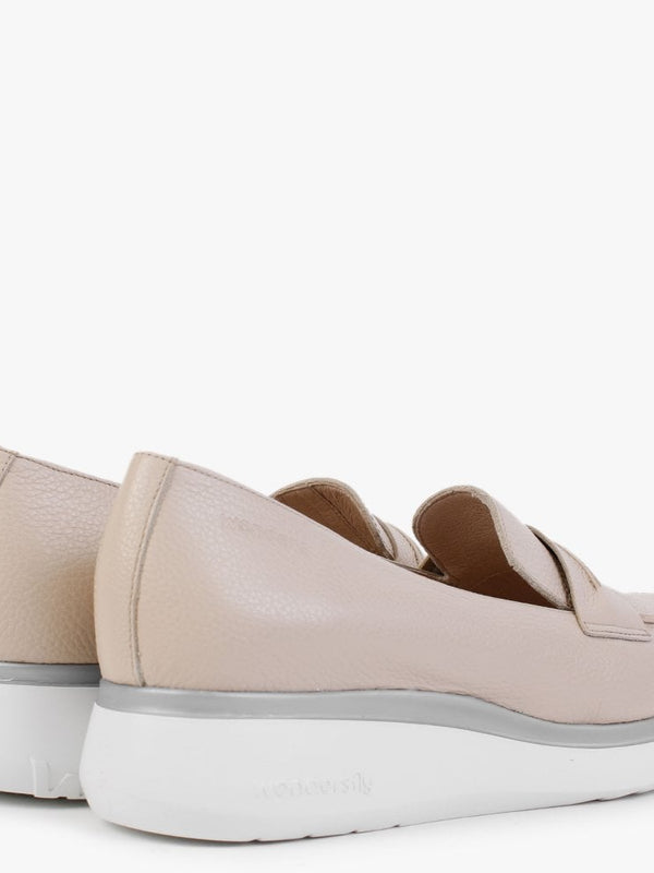 Vibrato Nude Leather Low Wedge Loafers