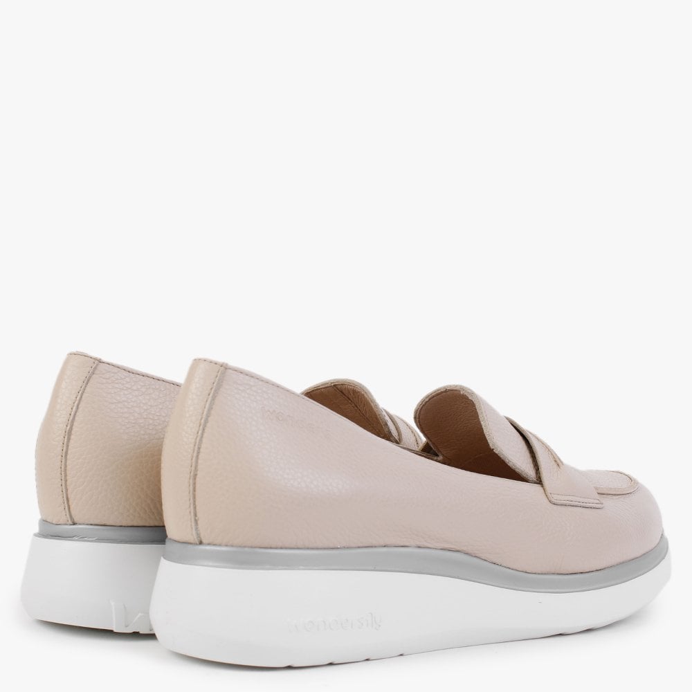 Vibrato Nude Leather Low Wedge Loafers