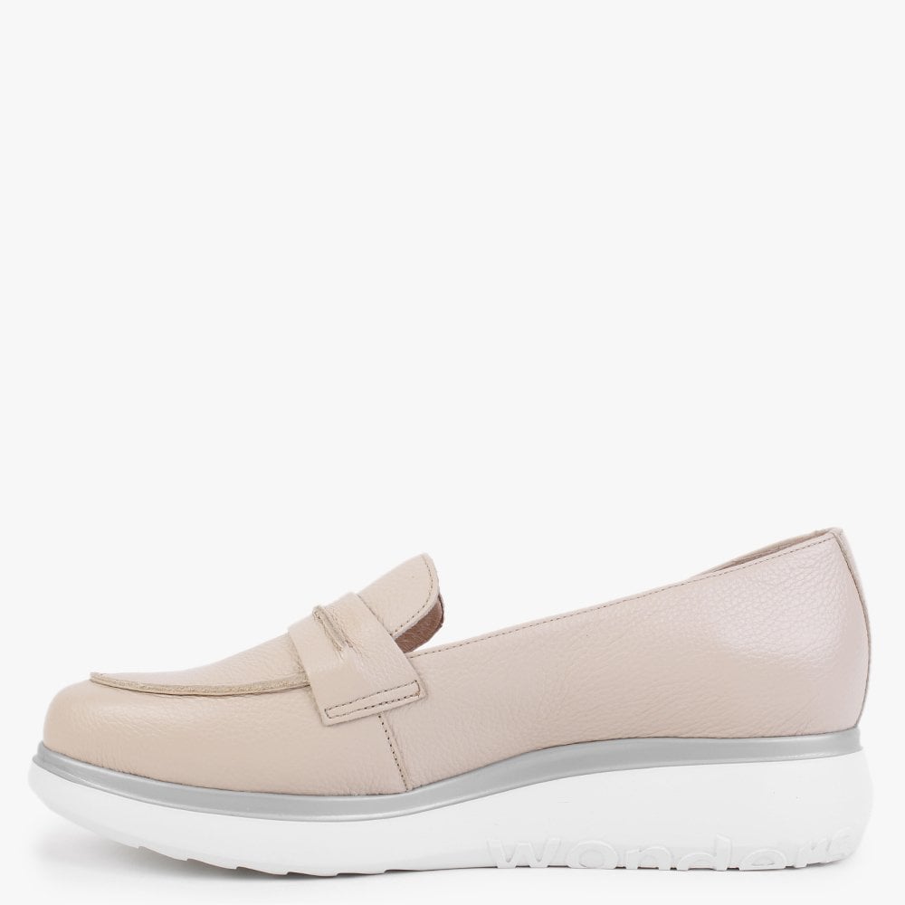 Vibrato Nude Leather Low Wedge Loafers