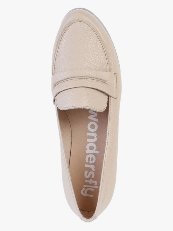 Vibrato Nude Leather Low Wedge Loafers