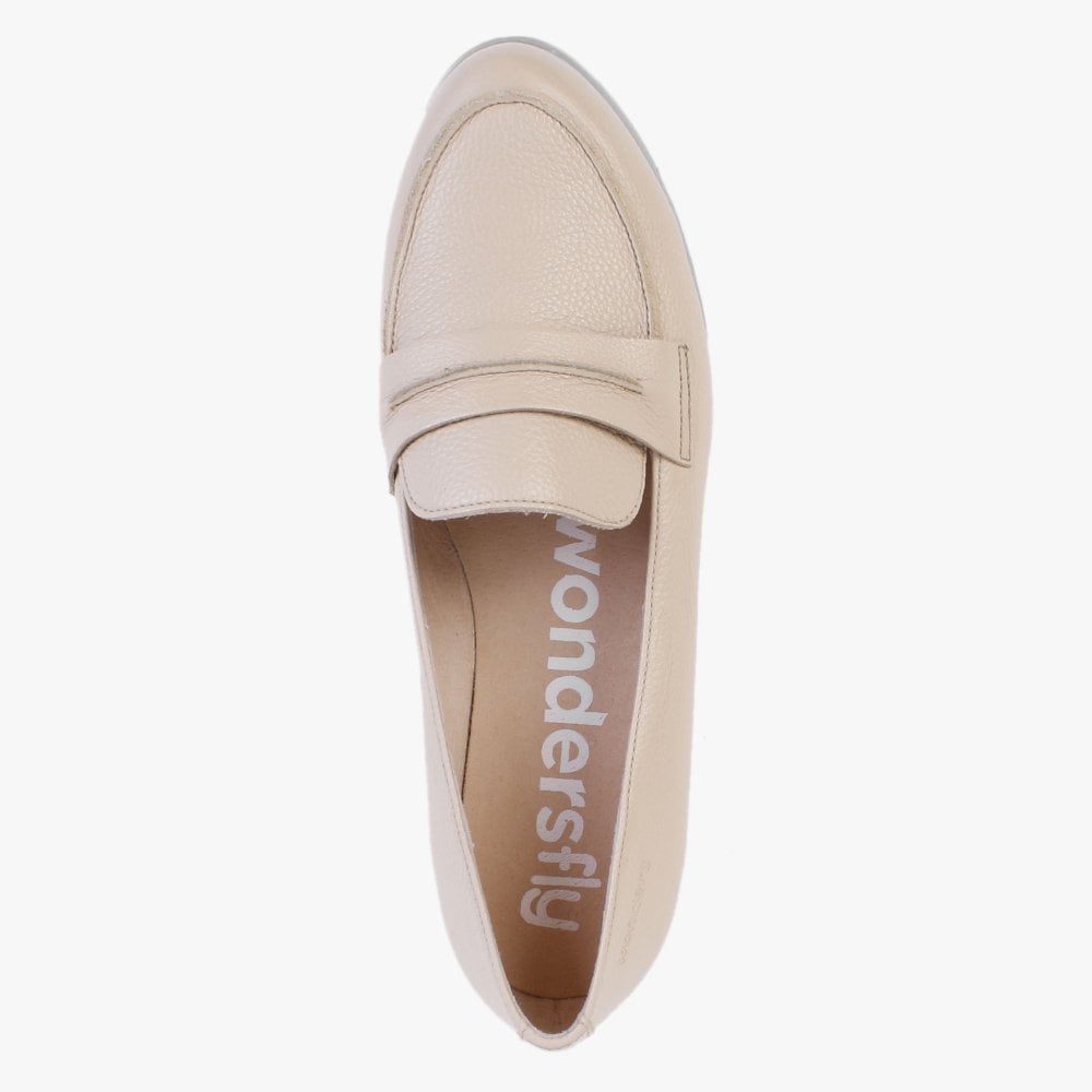 Vibrato Nude Leather Low Wedge Loafers