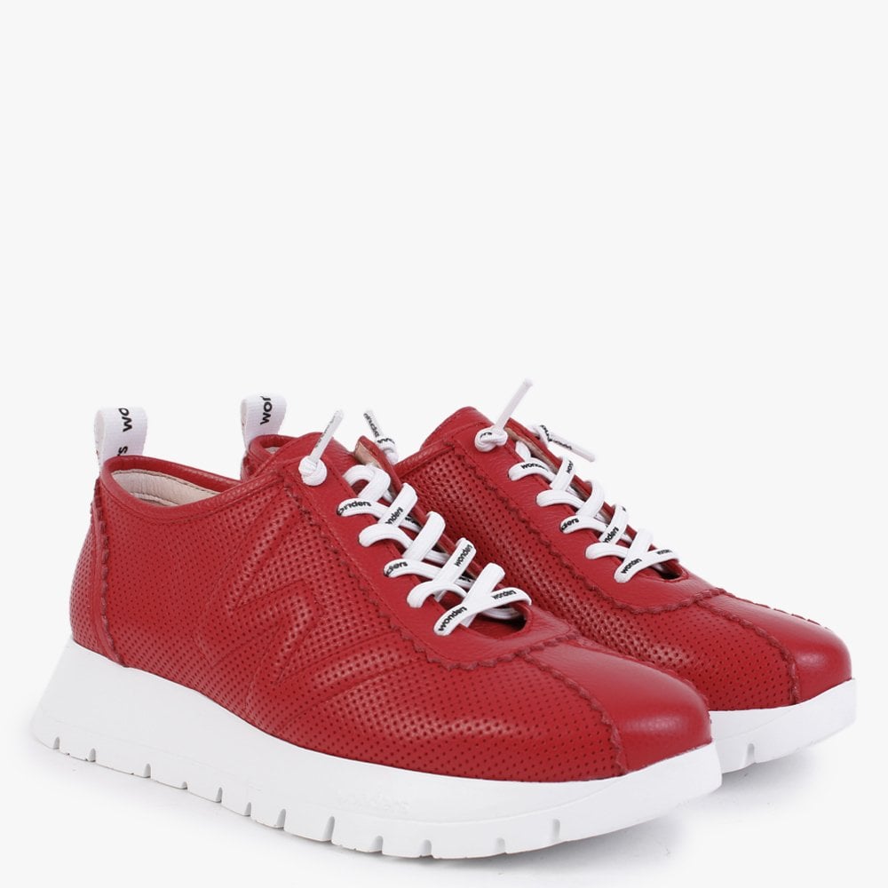 Reverb Red Leather Perforated Trainers