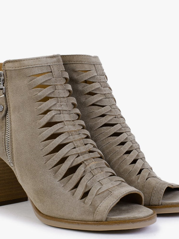 Polenta Khaki Suede Lattice Backless Heeled Sandals