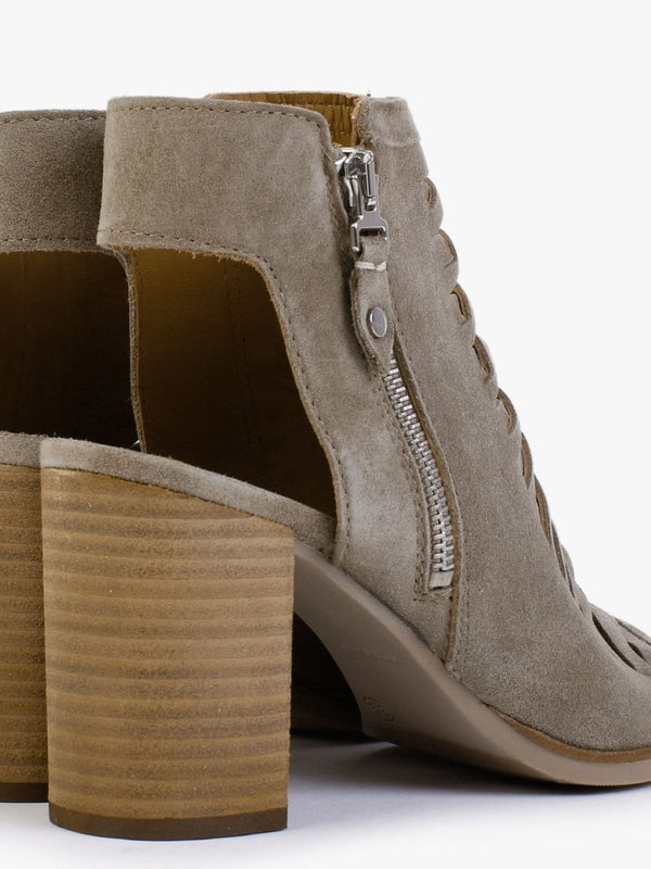 Polenta Khaki Suede Lattice Backless Heeled Sandals