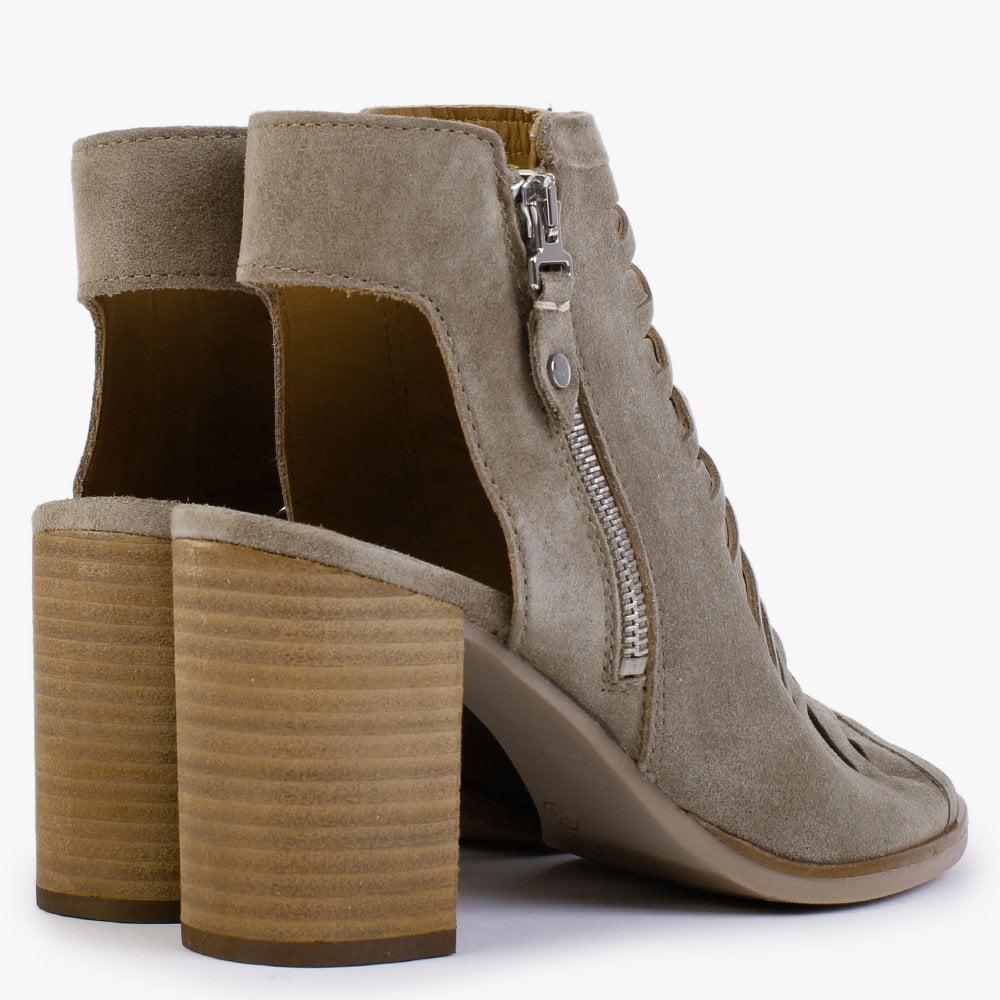 Polenta Khaki Suede Lattice Backless Heeled Sandals