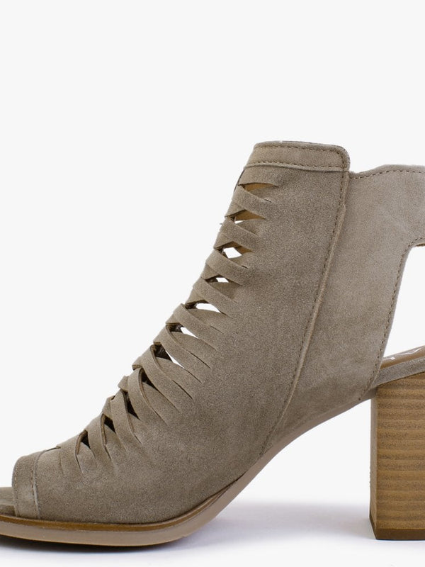 Polenta Khaki Suede Lattice Backless Heeled Sandals