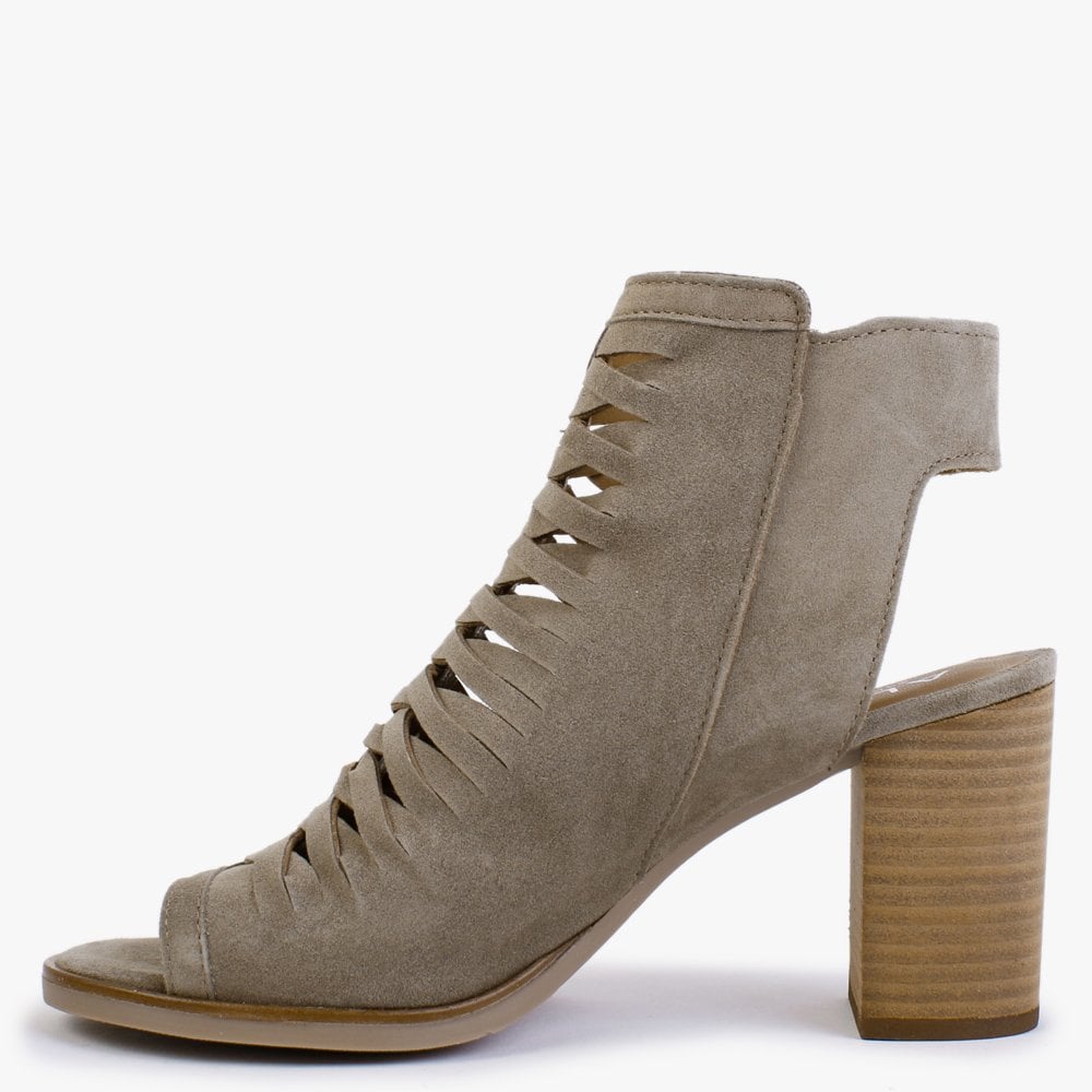 Polenta Khaki Suede Lattice Backless Heeled Sandals