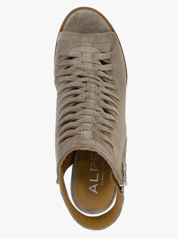 Polenta Khaki Suede Lattice Backless Heeled Sandals