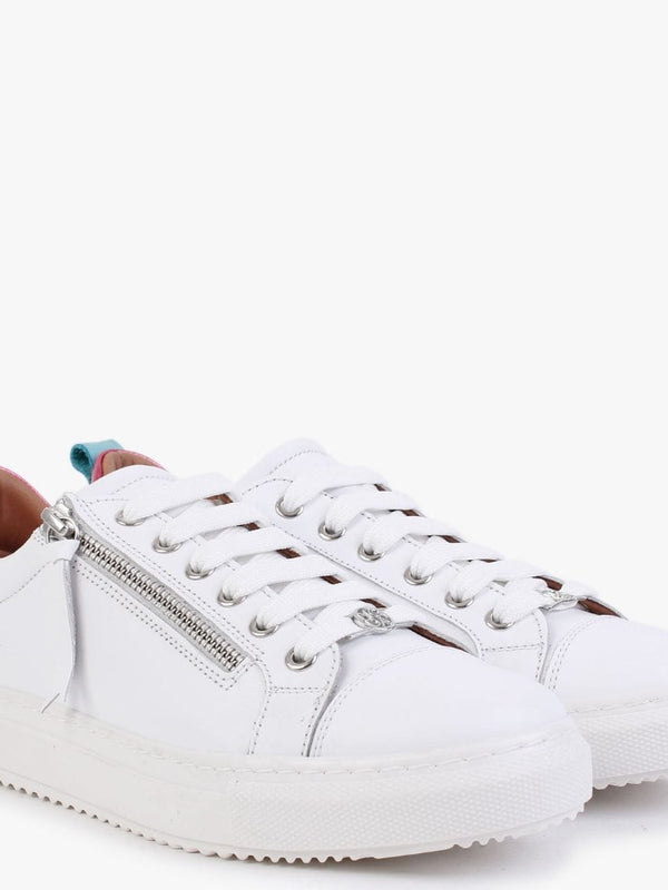 Asinda White Leather Leopard Zip Trainers
