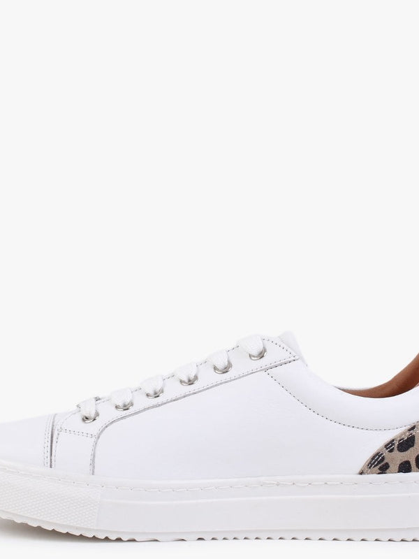 Asinda White Leather Leopard Zip Trainers