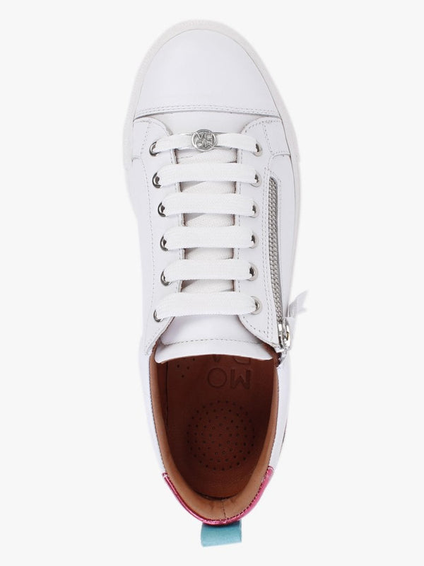 Asinda White Leather Leopard Zip Trainers