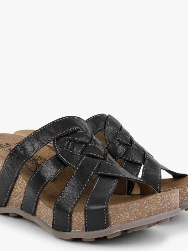 Gily Black Leather Wedge Mules