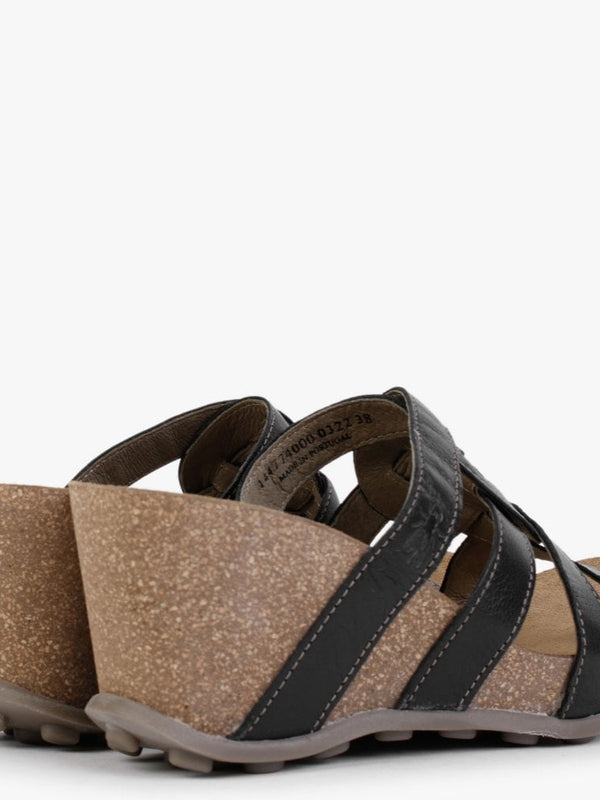 Gily Black Leather Wedge Mules