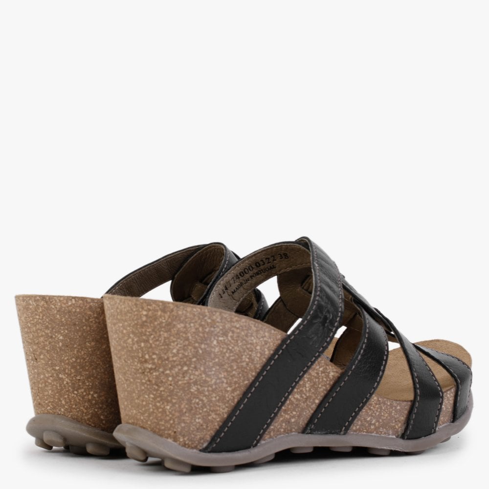 Gily Black Leather Wedge Mules