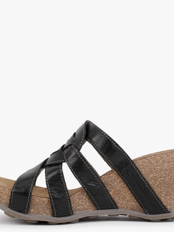 Gily Black Leather Wedge Mules