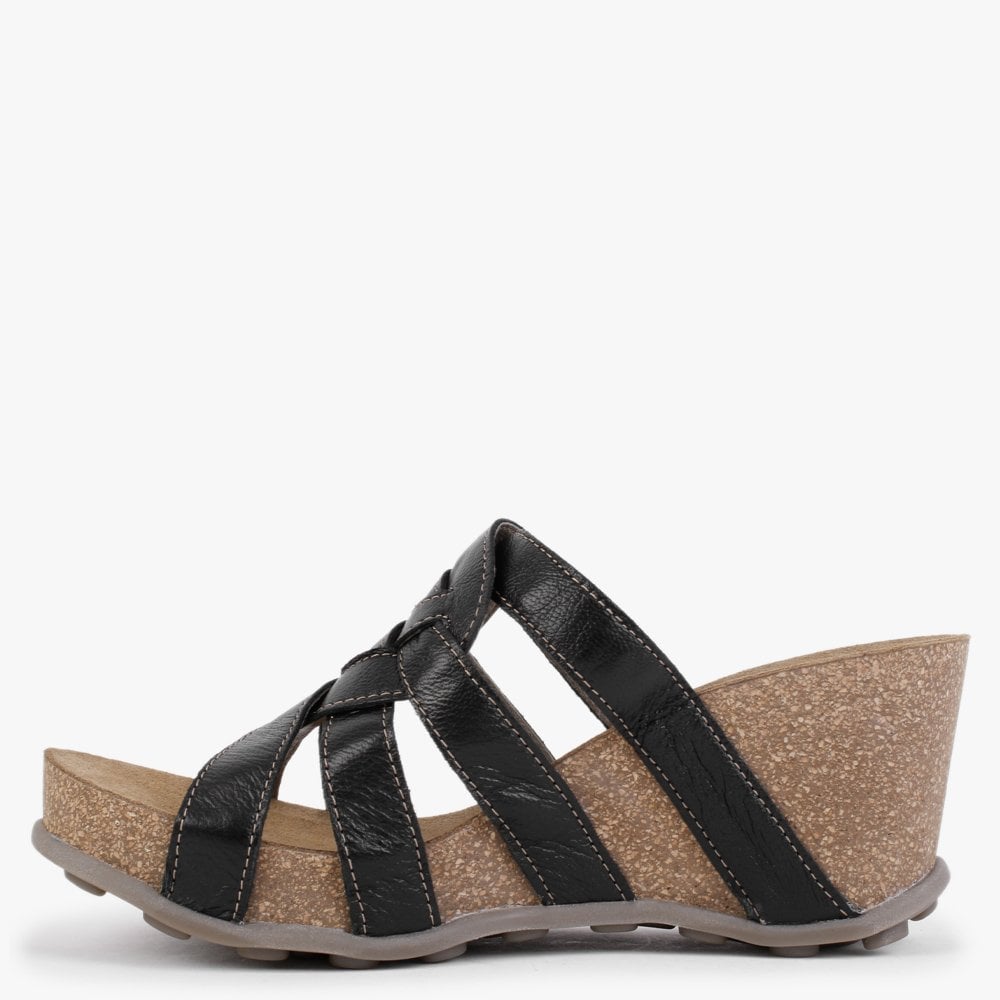 Gily Black Leather Wedge Mules