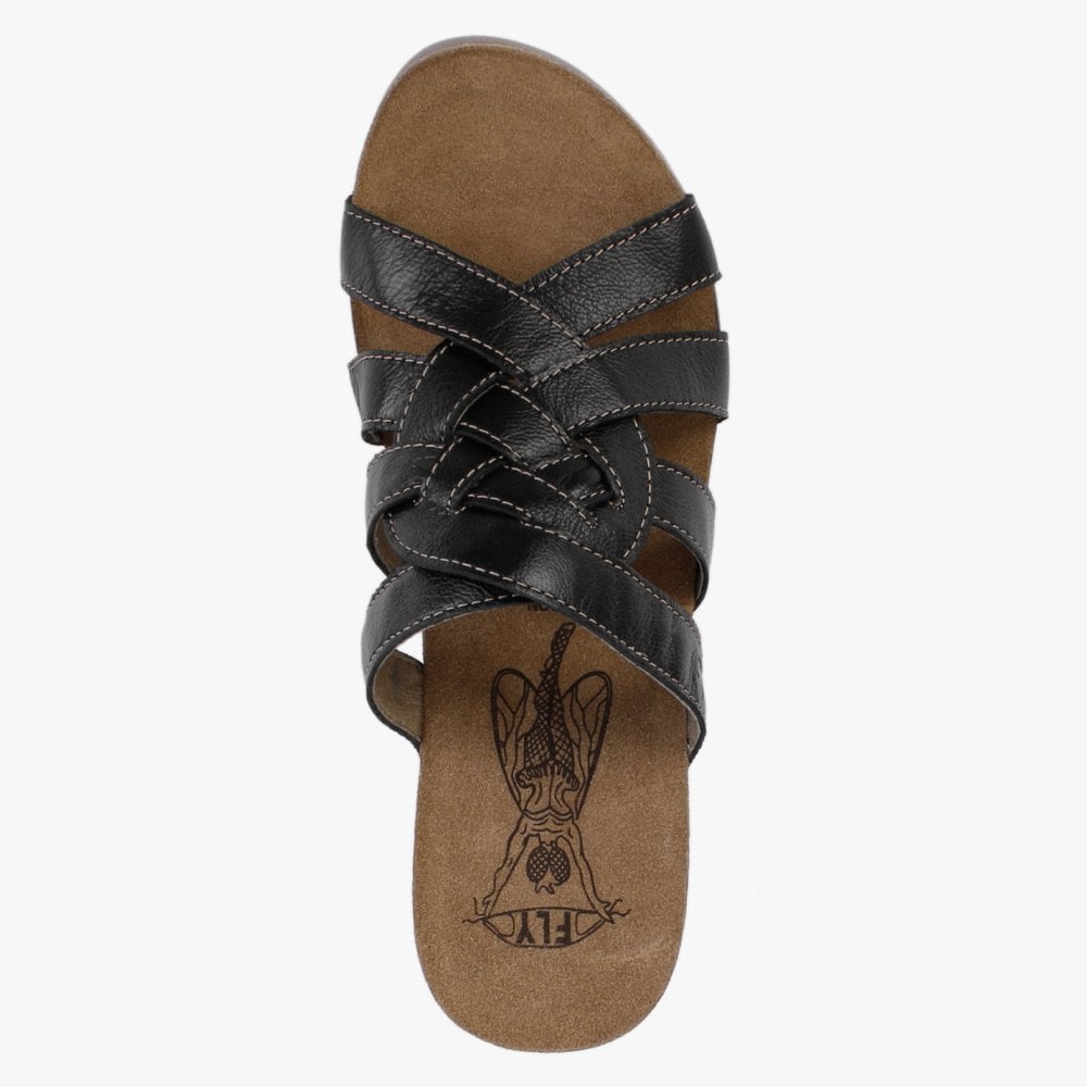 Gily Black Leather Wedge Mules