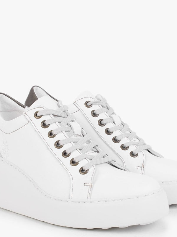 Dile White Leather Wedge Trainers