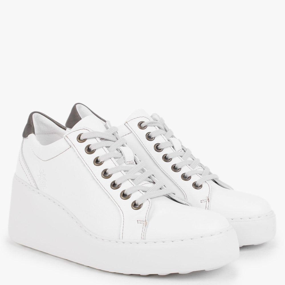 Dile White Leather Wedge Trainers