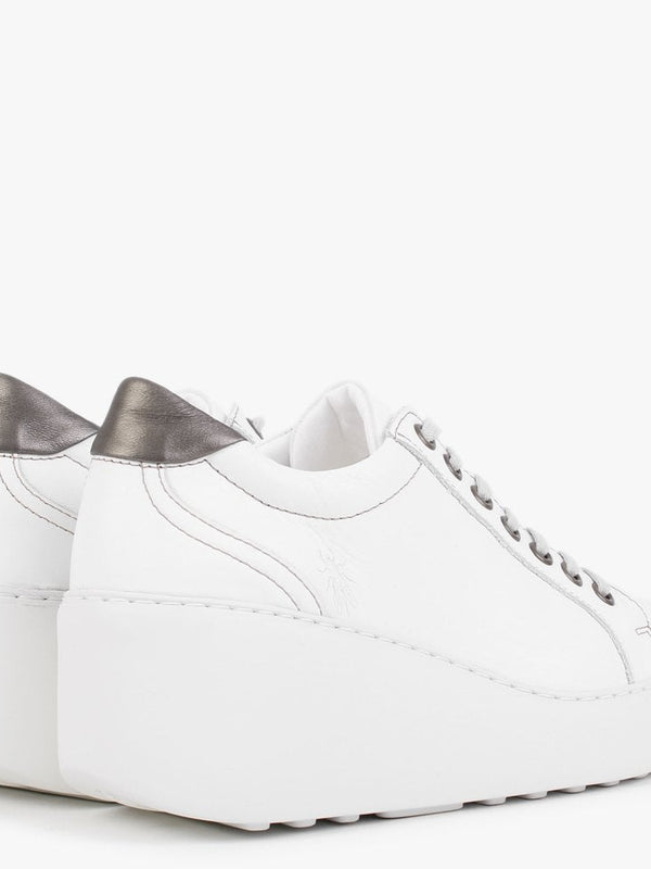 Dile White Leather Wedge Trainers